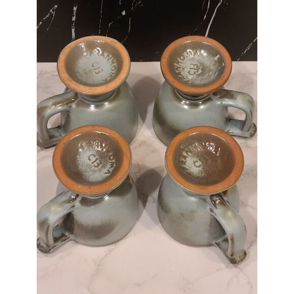 Frankoma Pottery Blue/Green Footed Coffee Tea Mug Set Of 4 MCM 4" x 3.25" EUC - Picture 6 of 14